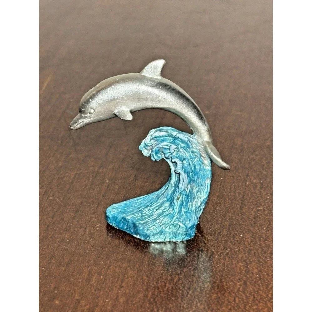 Vtg 2000  Masterworks Fine Pewter (MWFP) Dolphin Riding Waves Miniature Figure